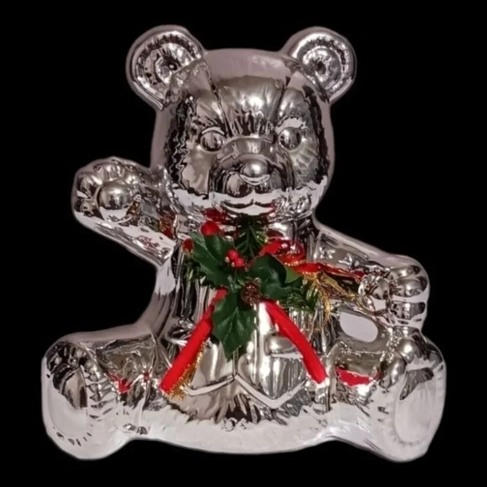 Holiday ceramic teddy  bear  silver color